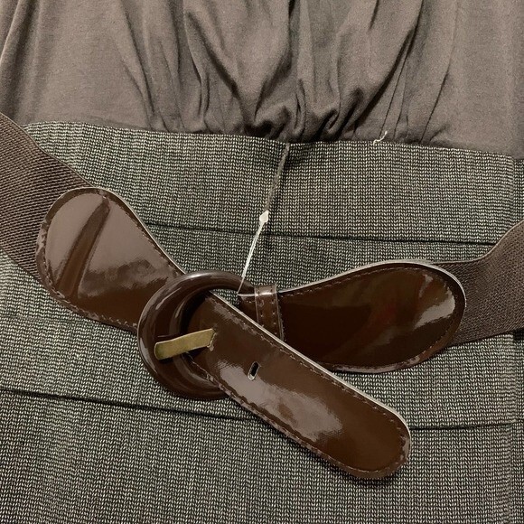 BCX brown dress vintage style bodycon  short sleeve with belt dress size 7 - Picture 5 of 13